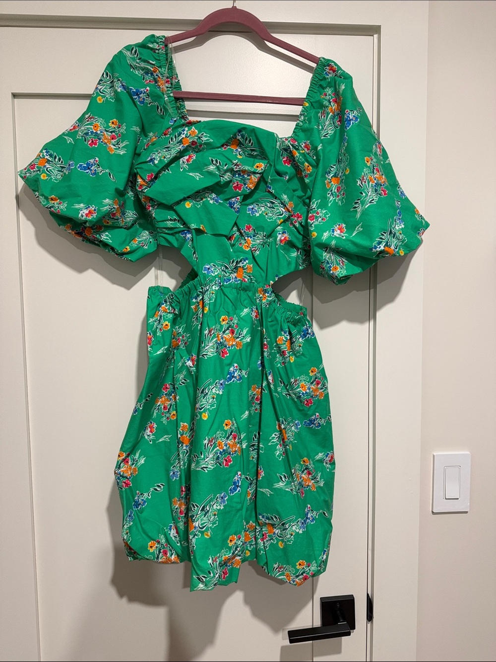 Women’s Green Floral Puff-Sleeve Dress
